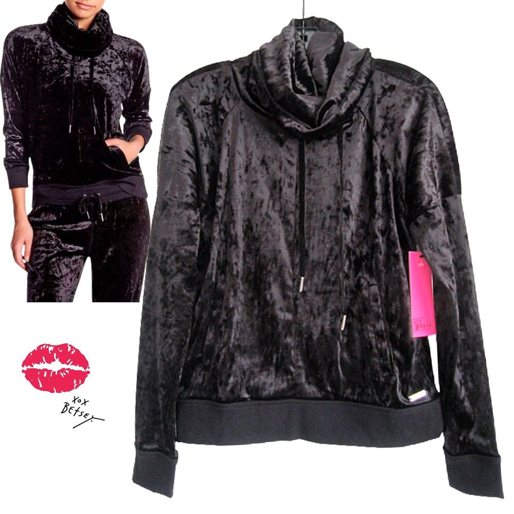 BETSEY JOHNSON PERFORMANCE NEW Black Crushed Velour Sweatshirt M